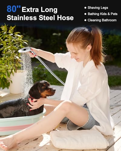 FASDUNT Shower Head with Handheld, High Pressure Showerhead with Long Hose - color: Premium Chrome, style: 6 Spray-Settings