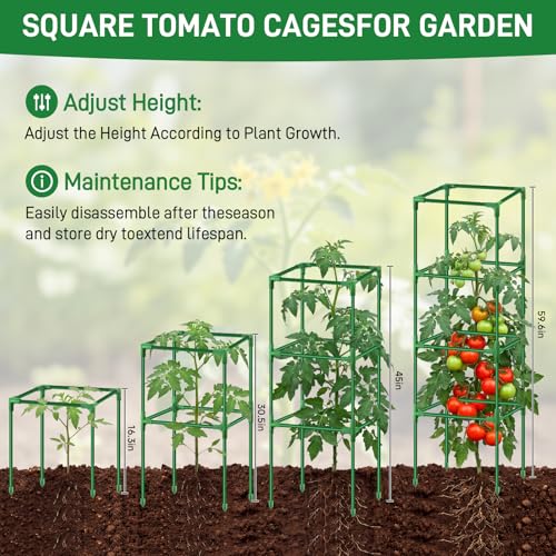 3 Pack Square Tomato Cage Heavy Duty Rust-Resistant Metal Tomato Trellis