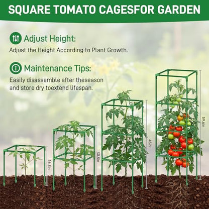 3 Pack Square Tomato Cage Heavy Duty Rust-Resistant Metal Tomato Trellis