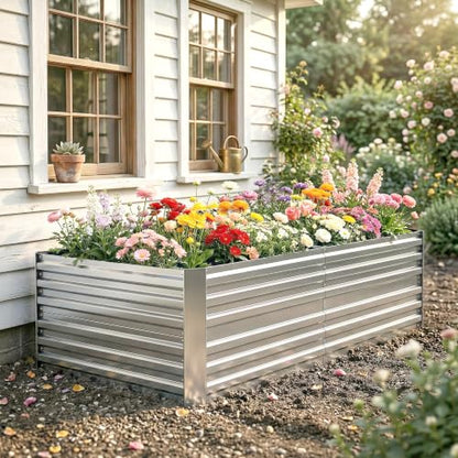 Outsunny Galvanized Raised Garden Bed Kit, 6' x 3' x 2', Silver - color: Silver, size: 6' x 3' x 2'