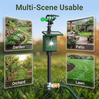 Solar Motion Activated Sprinklers for Animal Deterrent 1 Pack Cat Repellent Animal Sprinkler Repeller with Motion Sensor Flashing Lights Deer Rabbit Bird Squirrel for Yard Lawn Farm Backyard