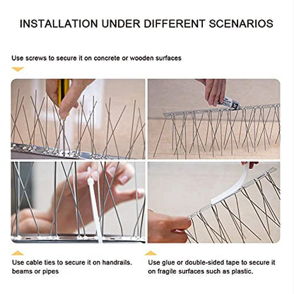 OFFO Bird Spikes with Stainless Steel Base, Durable Arrow Pigeon Spikes Fence Kit for Keeping Small Bird, Crows and Woodpeckers Away, Covers 10.2 Feet(3.1m) (Pack of 2) - size: 10.2 Feet (Pack of 2)