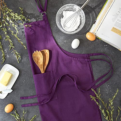 DII Everyday Basic Kitchen Collection - color: Eggplant, size: Plus Size Chef Apron