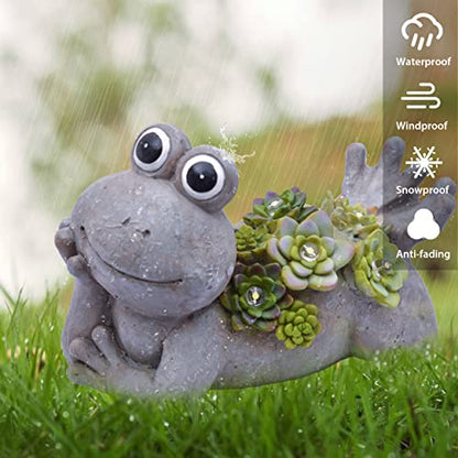 TERESA'S COLLECTIONS Frog Garden Decor with Solar Light 7.3" - size: Large