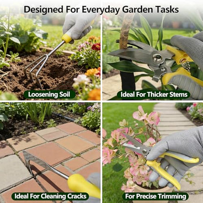 11-Piece Stainless Steel Gardening Tool Set with Floral Tote Bag
