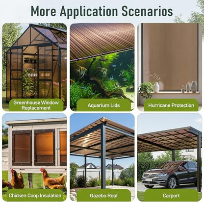 Bezseller 12 Pcs 5'x2' Polycarbonate Greenhouse Panels, Brown - color: Brown, size: 0.32"丨12 Pcs