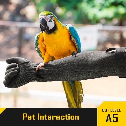COOLJOB A5 Cut Resistant Touchscreen Work Gloves and Adjustable Arm Sleeves, No Glass Fiber&Steel, Construction, Gardening - size: Small