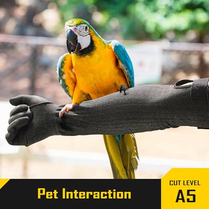 COOLJOB A5 Cut Resistant Touchscreen Work Gloves and Adjustable Arm Sleeves, No Glass Fiber&Steel, Construction, Gardening - size: Small