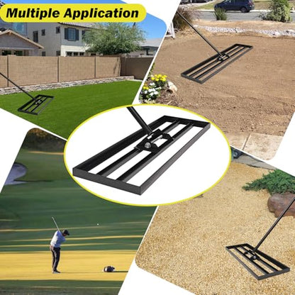 48"x10" Lawn Leveling Rake - High Carbon Steel Yard Lawn Leveler Tool with Adjustable Long Handle | Multi-Surface Levelawn Tool for Soil, Grass, Golf Course, Garden & Farm Care - style: 48"x10"