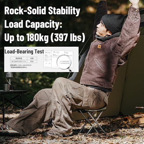 Naturehike 11in Ultralight Camping Collapsible Stool, Supports 390lbs - color: Black