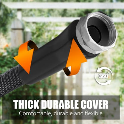 Non-Expandable Garden Hose 25feet, with 10 Function Hose Nozzle, Tough & Flexible, Lightweight, Crush Resistant Fittings, Kink & Tangle Free, Rust Proof - size: 25FT