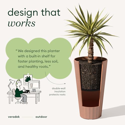 Veradek Column Series Tall Planter - Tapered Outdoor Planter with Shelf - color: Terracotta, style: Wide Groove - 2 Pack