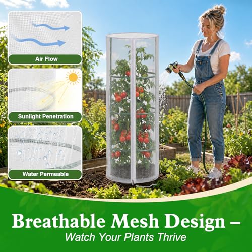 4 Pcs 57"X15.7" Round Tomato Netting with Zipper, Insect Bird Cover - size: Round-4PCS