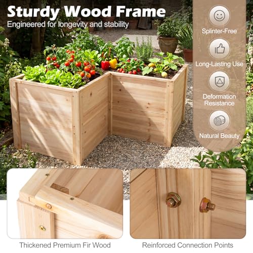 HAPPYGRILL 24.5” Wooden Raised Garden Bed with Open-Ended Base
