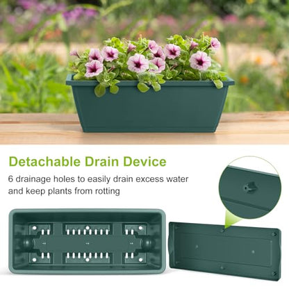 ETELI 6 Pack Deck Railing Planter Boxes Metal Hanging Window Boxes Planters - color: Green & Black