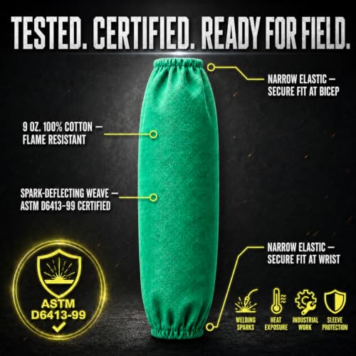 MAGID 180183 SparkGuard Cotton Flame Resistant Sleeve, 18" Length, Green (One Pair)