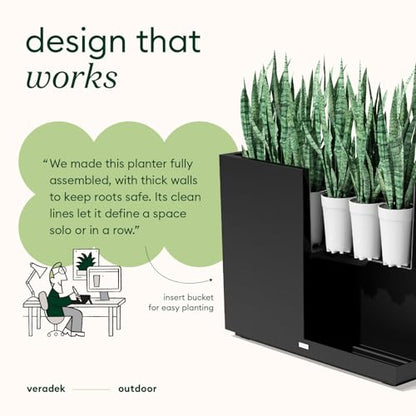 Veradek Block Series Span Planter - Tall Rectangular Outdoor Planter - color: Black, size: Medium