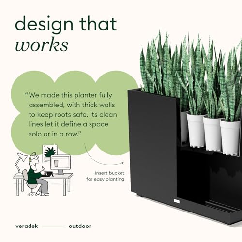 Veradek Block Series Span Planter - Tall Rectangular Outdoor Planter - color: Black, size: Medium - 2 Pack