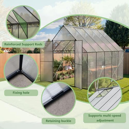 8x10 FT Greenhouse for Outdoors, Heavy-Duty Polycarbonate Greenhouse - size: 8X10 FT