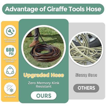 Giraffe Hybrid Garden Hose 5/8" x 25ft, Custom Length, NO Kink, Flexible, Leakproof Hose with Male to Female Fittings, 600 Burst PSI (Pack of 2) - size: 25FT Male Female (Pack of 2)