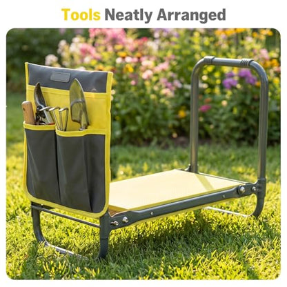 Garden Kneeler and Seat Heavy Duty, Foldable Gardening Stool Bench - color: Yellow