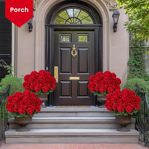 14" Artificial Red Geranium 6-Pack Silk Flowers for Outdoors