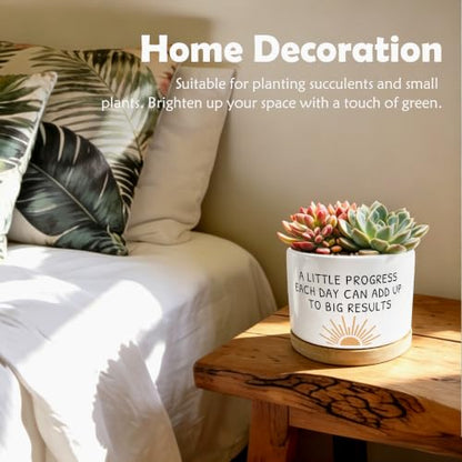Motivational Sunshine Planter Pots, Inspirational a Little Progress Each Day Ceramic Succulent Plant Flower Planters(No Plants) - color: Style 10