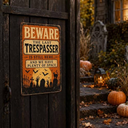 Halloween Metal Art Sign Beware The Last Trespasser Wall Decor - color: 02A