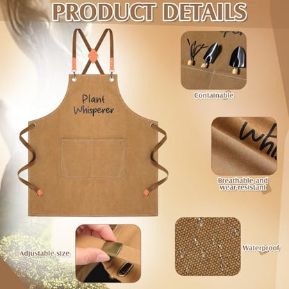 Tarpop 7 Pcs Garden Tool Set Plant Whisperer Apron Cap Gloves Tools, Brown - color: Brown