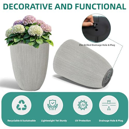 19" Mediterranean Beige Resin Tall Planters with Fluted Texture - color: 19"h-beige Fluted