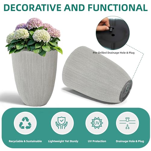 19" Mediterranean Resin Large Outdoor Planters Pot for Plants Flowers - color: 19"h-beige Fluted