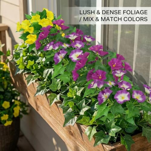 Qfglly 6 Bundles Artificial Morning Glories Silk UV Resistant12 Outdoor