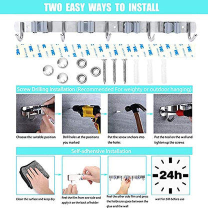 Broom Mop Holder Wall Mount Tool Hanger Organizer (4 Racks 5 Hooks)
