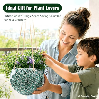 Ceramic Hanging Planter Mosaic Hanging Flower Pot - color: Square Green