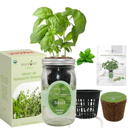 Hydroponic Growing Kit, Self-Watering Mason Jar Herb Garden Starter Kit Indoor, Windowsill Herb Garden, Grow Your Own Herbs from Organic Seeds (Basil) - color: Basil