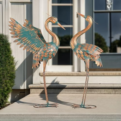 36.8" Blue Heron Garden Statue, Extra-Large Metal Cranes for Yard - color: 36" -Weathered Copper Blue