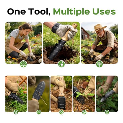 Garden Tools Trowel with EDC Sheath, 7" Garden Knife, Gifts for Women Mom - color: Black & Beech