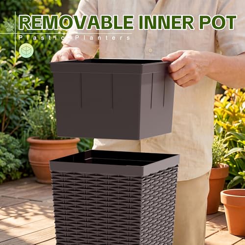 Devoko Resin 30'' Tall Planters, Large Taper Outdoor Planter - color: Brown, size: 30" Set of 2