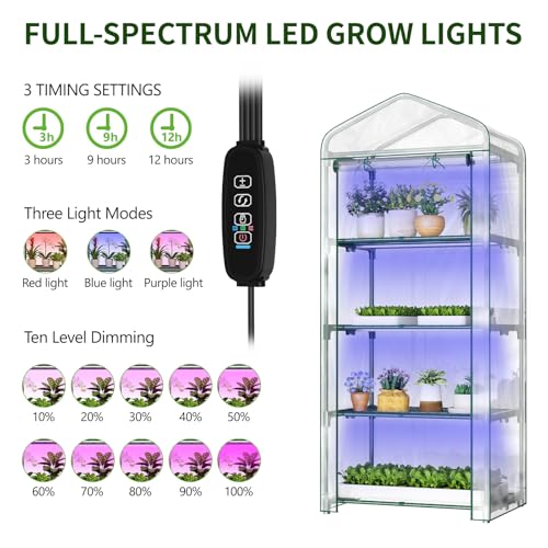 SUNYRISY 4 Tier Indoor Greenhouse with Grow Lights