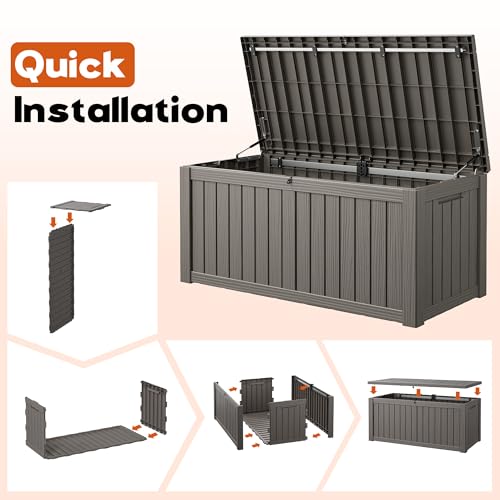 Outdoor Deck Storage Box, Waterproof, Grey,150 Gallon - color: Striped Gray, style: 180 Gallon