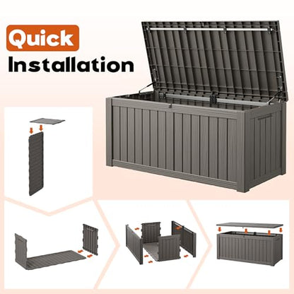 Outdoor Deck Storage Box, Waterproof, Grey,150 Gallon - color: Striped Gray, style: 180 Gallon