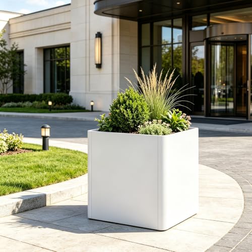 Metal Square Planter Box 26in,White - color: White, size: 26"L x 26"W x 26"H