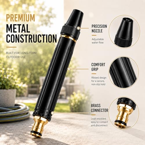 High Pressure Hose Nozzle, Full Metal Hose Sprayer with Adjustable Spray