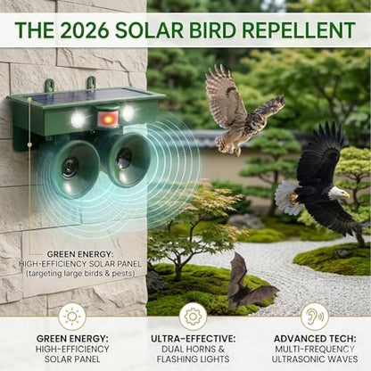 Solar Bird Repeller Outdoor, Woodpecker Deterrent Device for Patio