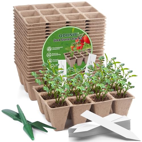 240 Cells Seed Starter Tray Kit, Biodegradable Peat Pots for Seedlings Trays, Plant Starter Seed Germination Kit with 40 Labels and 2 Transplant Tools (20, 240 Cells)