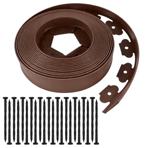 Garden Edging Border, 2In x 100 FT Landscape Edging with 90 Spikes, Brown - size: 100ft Brown-1
