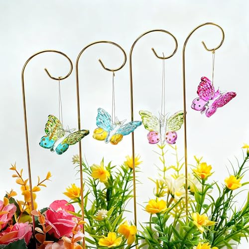 4 Pack Blown Glass Butterfly Decorative Garden Stakes - color: Butterfly-2