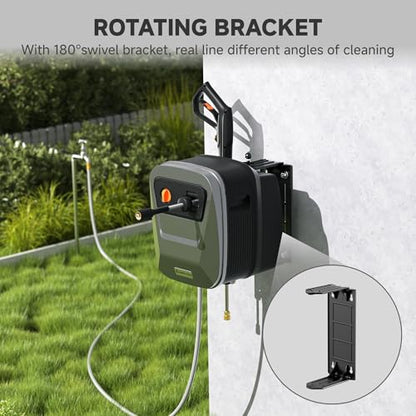 Giraffe Tools 65FT Wall Mount Pressure Washer G20, Dark Silver, Grey Hose