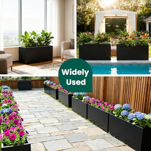Galvanized Steel Planters Rectangular Planter 32" L x 16" W x 16" H, Black - color: Black, size: 32" L x 16" W x 16" H