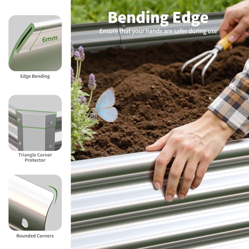 Galvanized Raised Garden Bed,Outdoor Planter Box Metal Patio Kit Planting Bed for Vegetables Flowers Herb (Galvanized, 6x3x1ft-2p) - size: 6x3x1ft-2p